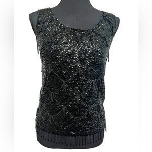 Vintage 1960s Black Sequin Wool Top zipper back
